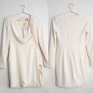 NWT Oh Polly Cream Long Sleeve Draped Cowl Neckline Mini Dress - 4